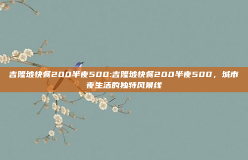 吉隆坡快餐200半夜500:吉隆坡快餐200半夜500，城市夜生活的独特风景线