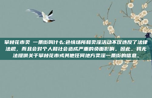 攀枝花市卖婬一条街叫什么:色情场所和卖淫活动不仅违反了法律法规，而且会对个人和社会造成严重的负面影响。因此，我无法提供关于攀枝花市或其他任何地方卖淫一条街的信息。