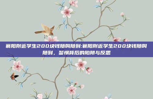 襄阳附近学生200块钱随叫随到:襄阳附近学生200块钱随叫随到，警惕背后的陷阱与反思