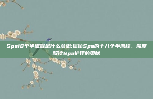 Spa18个半流程是什么意思:揭秘Spa的十八个半流程，深度解读Spa护理的奥秘