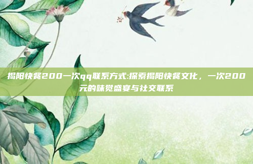 揭阳快餐200一次qq联系方式:探索揭阳快餐文化，一次200元的味觉盛宴与社交联系